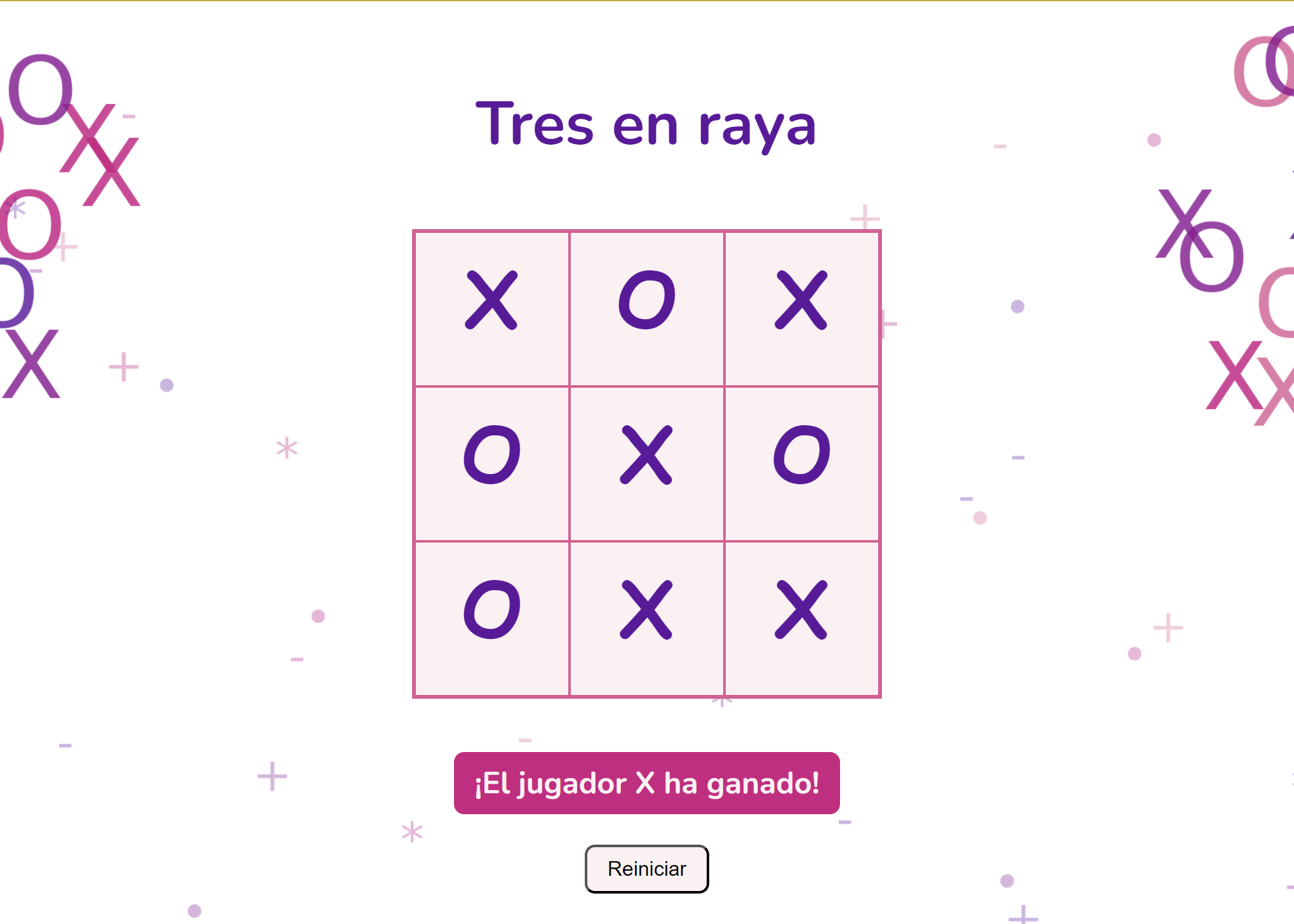 Imagen de la web del  juego tres en raya